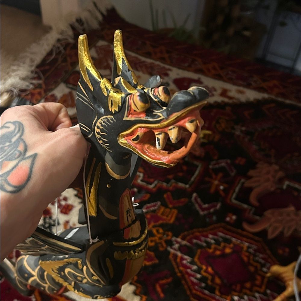 Vtg 90s Dragon Naga Flying Hanging 17" Green/Gold Handmade Wooden Bali Folkart - Picture 16 of 16